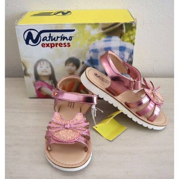 Naturino Express Toddler Girl Sz 10M Rose Pink Metallic PU Leather Gatto Sandals - Picture 1 of 11